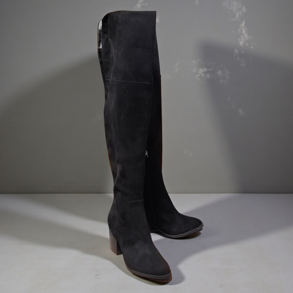 BP NORDSTROM Luke OTK Boots 6 Black Vegan Suede Over the Knee Fold Down Tall - Picture 2 of 13